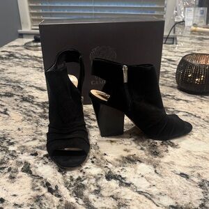 Vince Camuto Black Suede Peep-Toe Block Heel Ankle Booties
